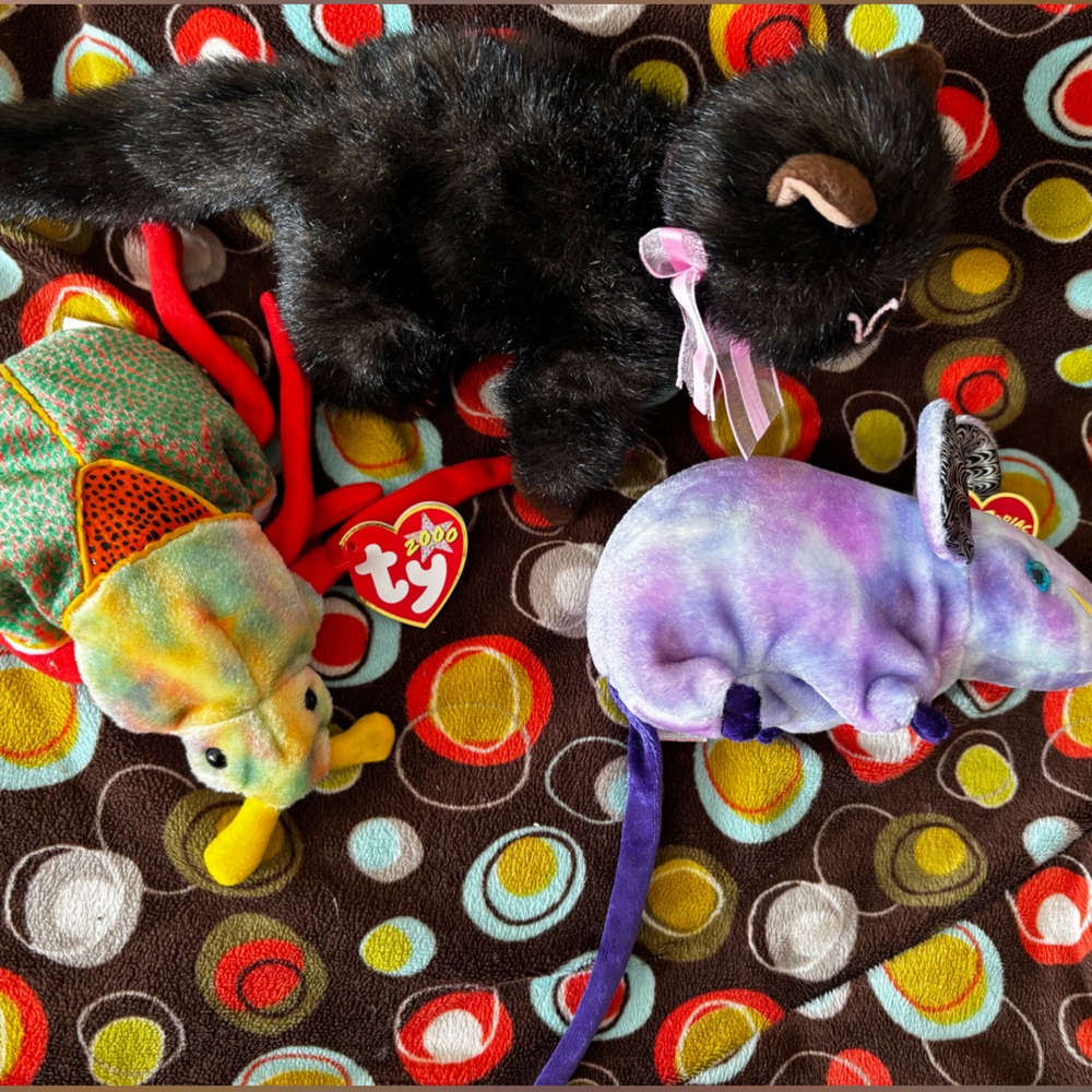 Halloween Fall Ty Beanie Babies Plush Toy Trio - Black, Purple, Multicolor